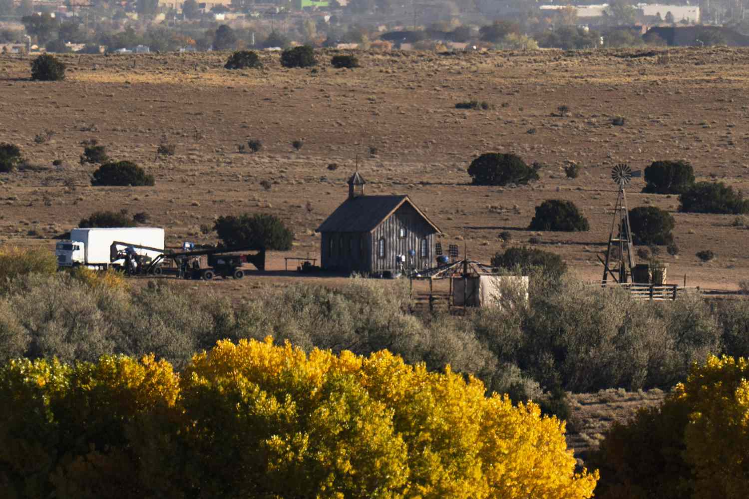 Film set at the Bonanza Creek Ranch appears in Santa Fe, N.M., . A camera operator told authorities that Alec Baldwin had been careful with weapons on the set of the film "Rust" before the actor shot and killed a cinematographer with a gun he'd been told was safe to use, court records released