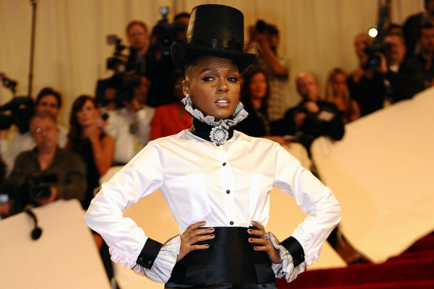 Janelle Monae attends the 'Alexander McQueen: Savage Beauty' Costume Institute Gala at The Metropolitan Museum of Art on May 2, 2011. AFP PHOTO / TIMOTHY A. CLARY (Photo credit should read TIMOTHY A. CLARY/AFP via Getty Images)