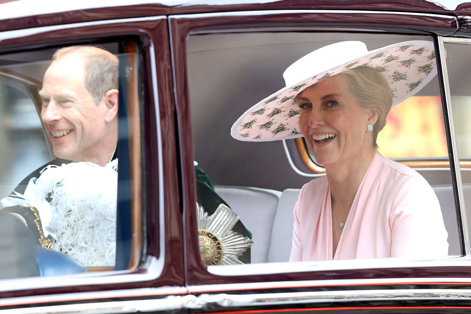 Prince Edward, Duke of Edinburgh and Sophie, Duchess of Edinburgh depart the Thistle Service at St GilesÃ¢ÂÂ Cathedral on July 03, 2024 in Edinburgh, Scotland.