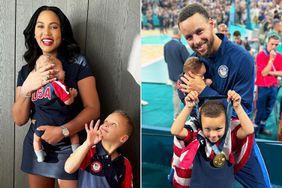 Ayesha ad Stephen Curry pose with their kids