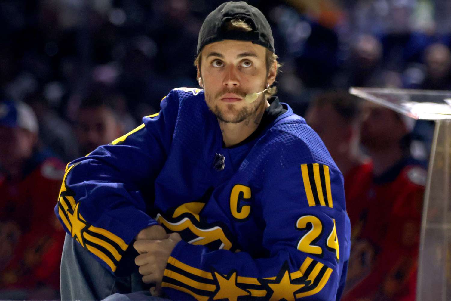 Justin Bieber appears on stage at the Scotiabank Arena in Toronto