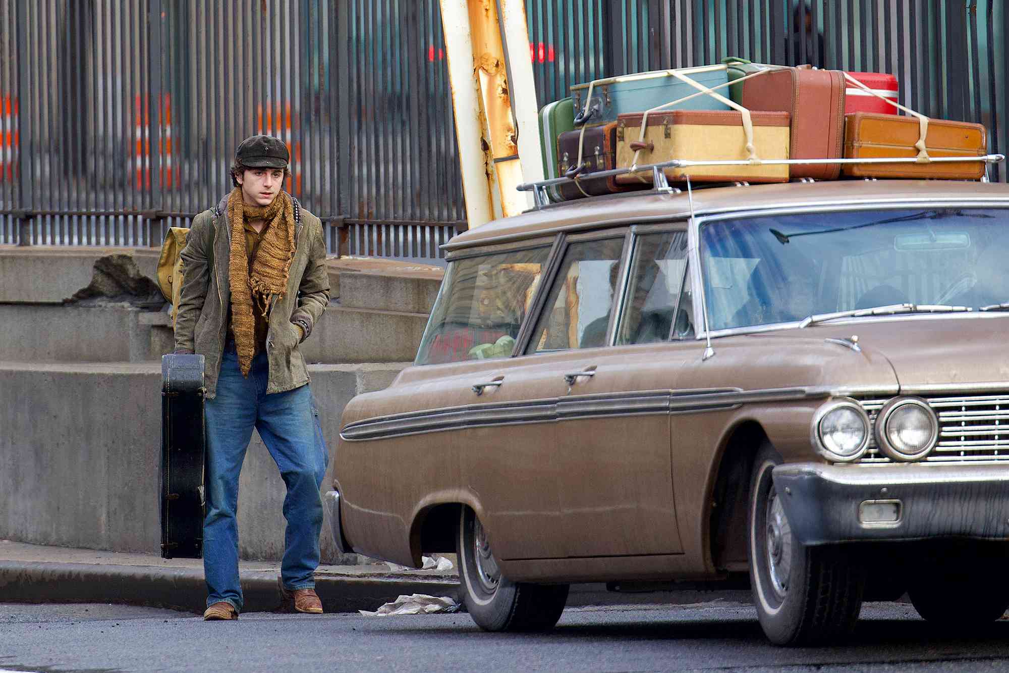 Timothee Chalamet embodies a young Bob Dylan, as he is pictured on the set of long awaited biopic in New York City, United States.