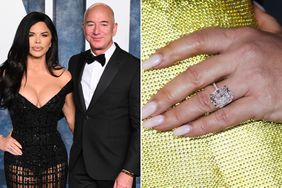 Lauren Sanchez and Jeff Bezos attend the 2023 Vanity Fair Oscar Party on March 12, 2023 in Beverly Hills, California. ; Lauren Sanchez (ring detail) at Kering Hosts the 2nd Annual Caring for Women on September 12, 2023. 