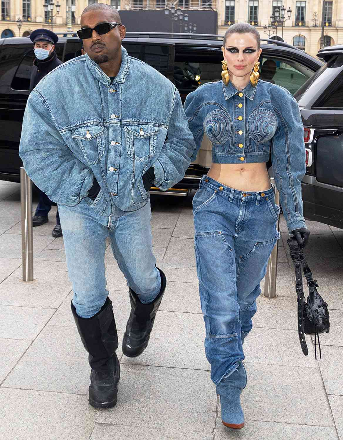 Kanye West and Julia Fox are seen on January 23, 2022 in Paris, France.