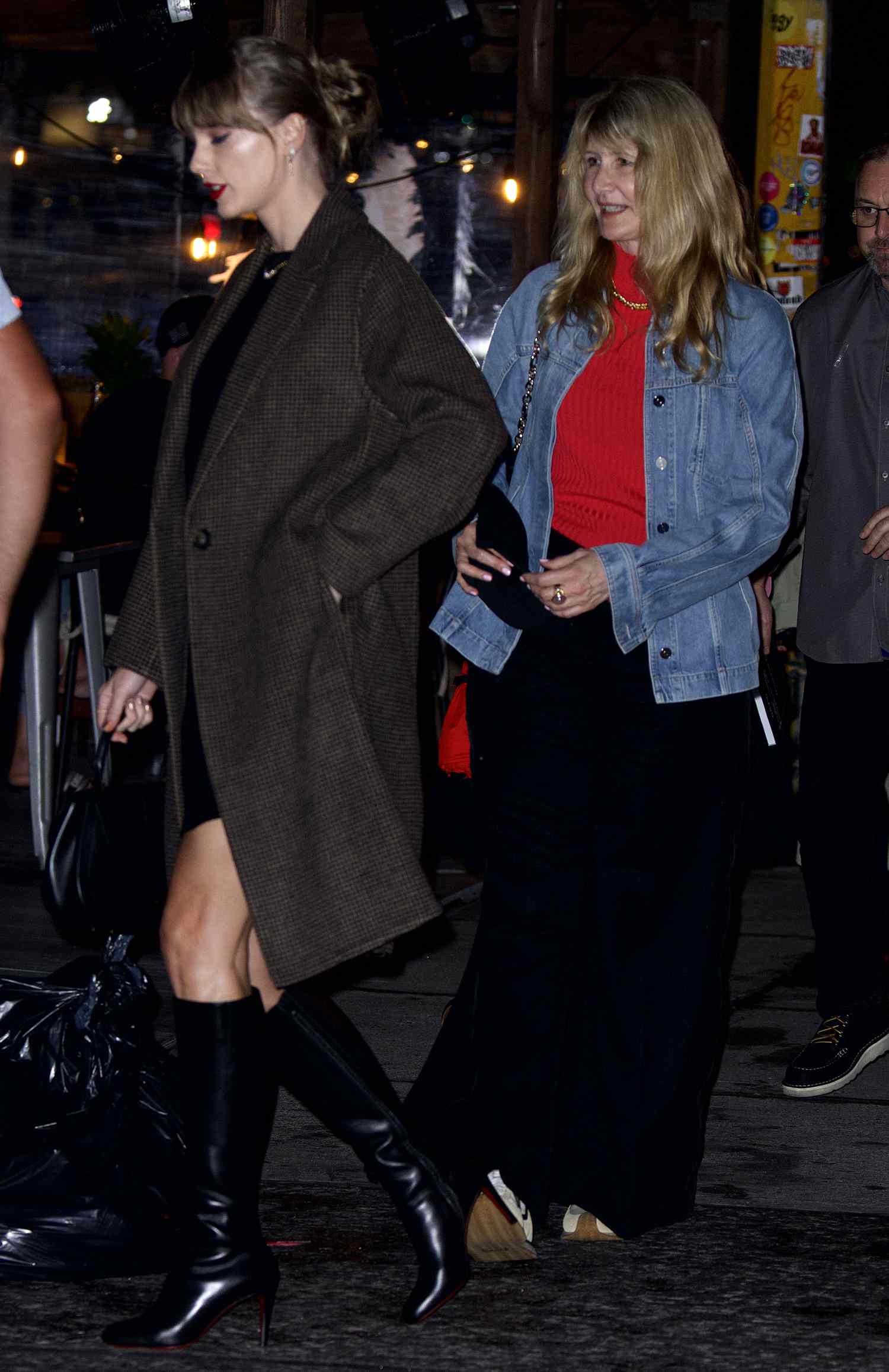 Taylor Swift looks stylish in long leather boots as she goes to dinner with Zoe Kravitz and Laura Dern