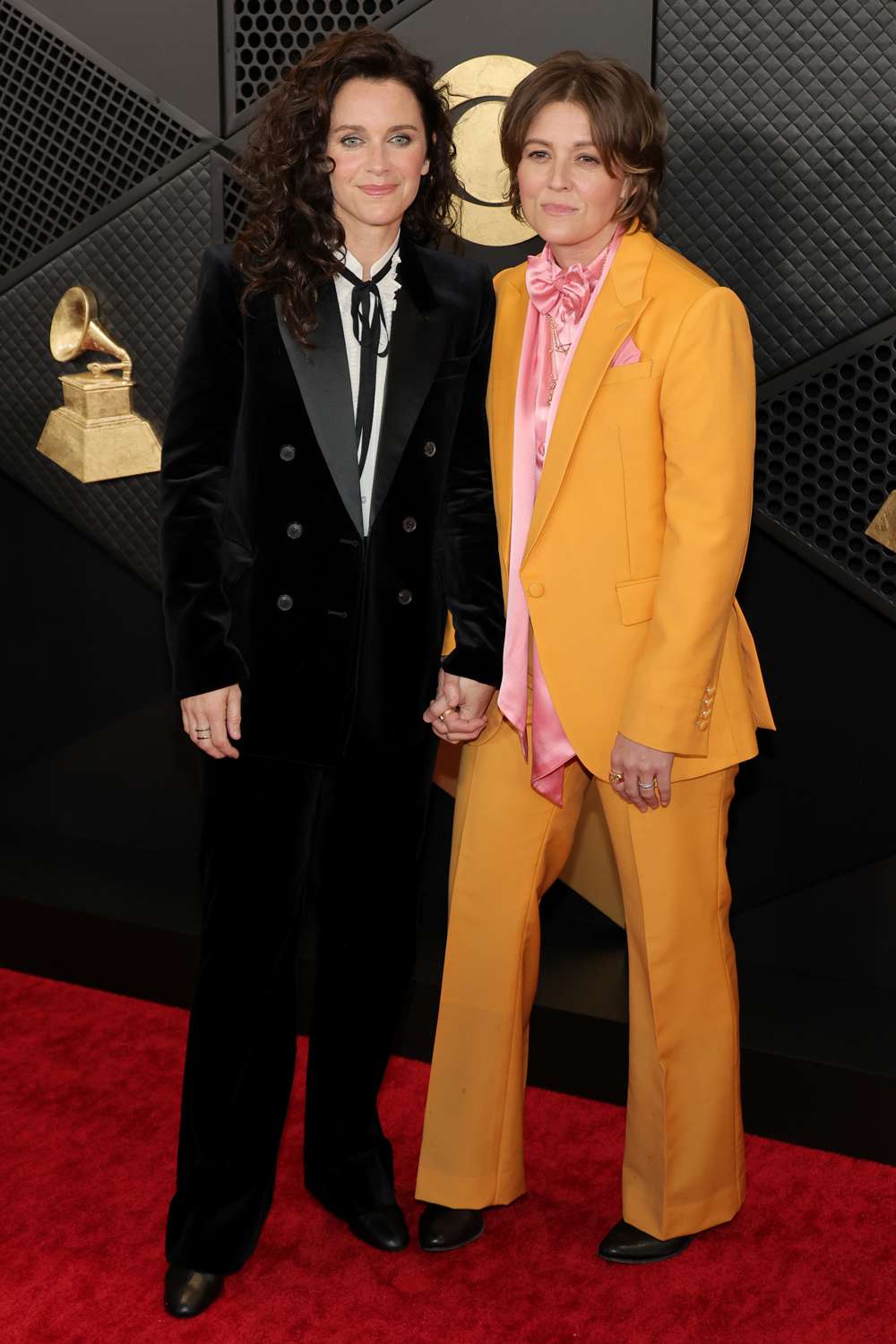 Catherine Shepherd and Brandi Carlile attend the 66th GRAMMY Awards at Crypto.com Arena on February 04, 2024 in Los Angeles, California.