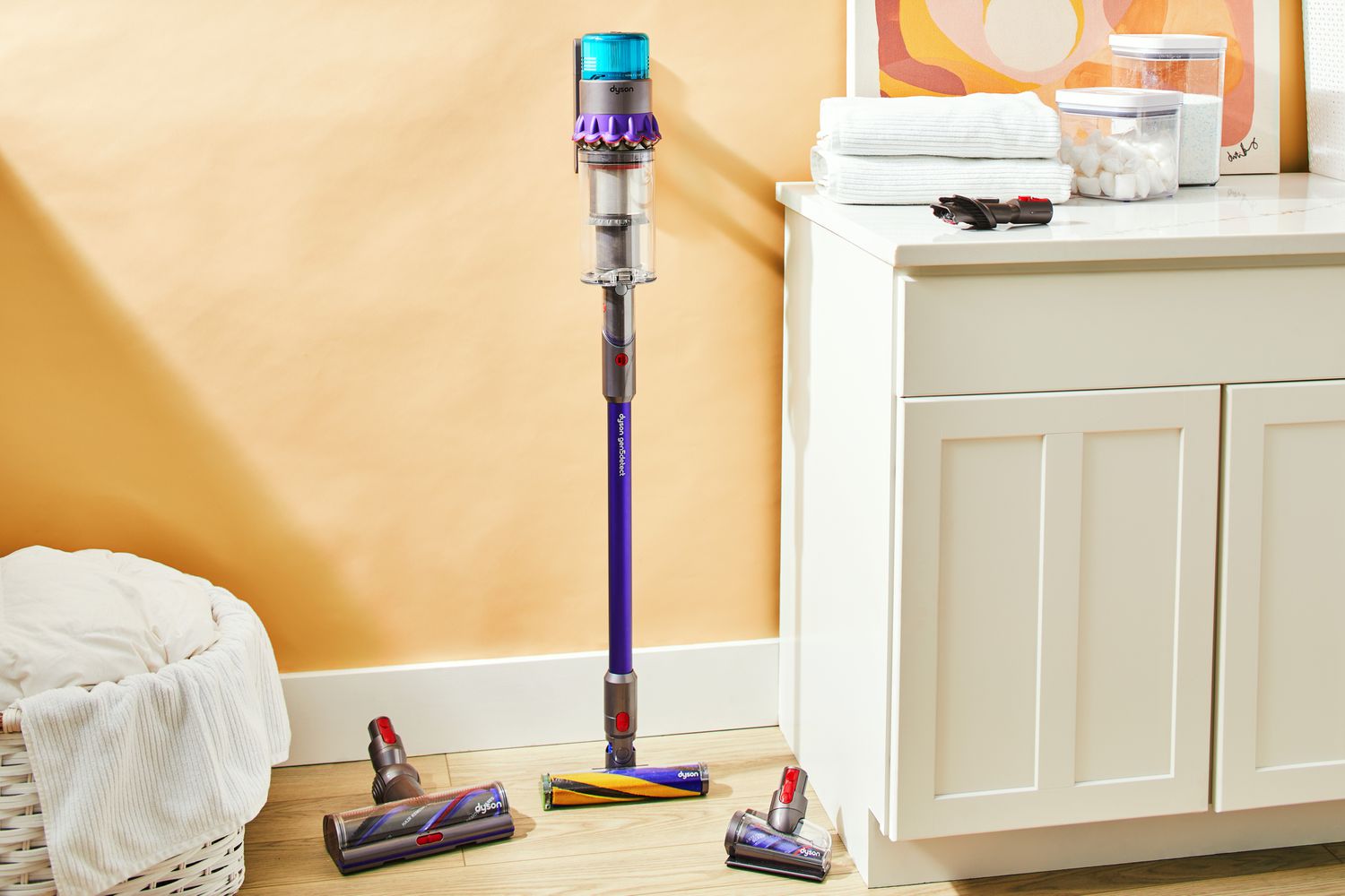 Dyson Gen5Detect leaning against wall