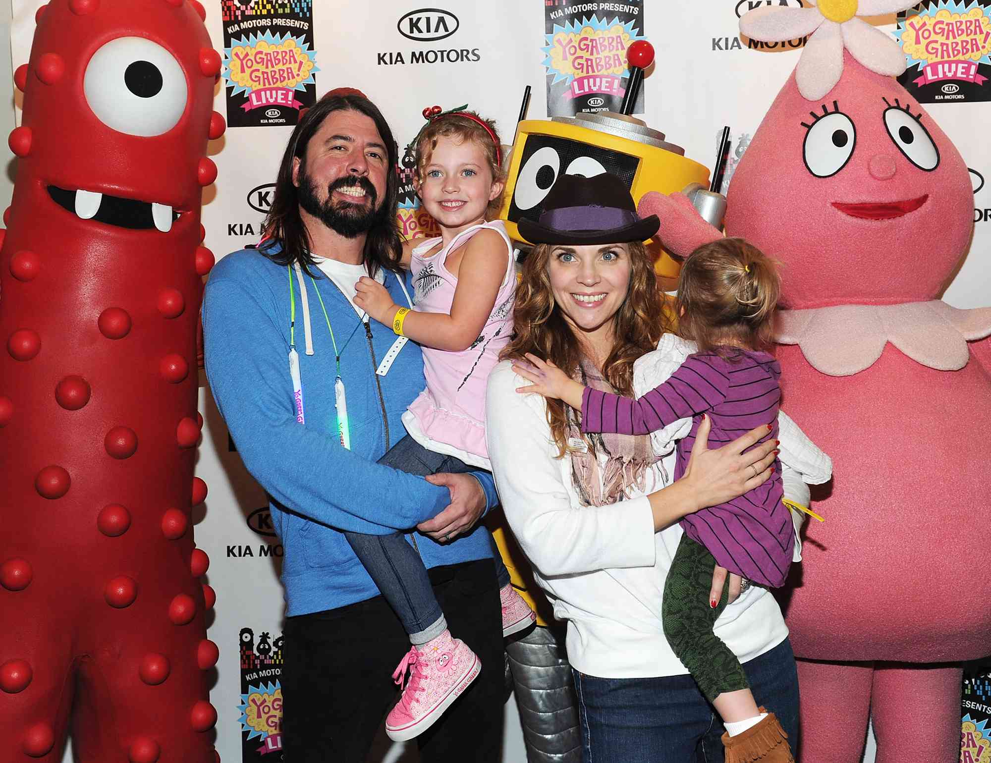 Dave Grohl, daughter Violet Grohl, wife Jordyn Blum and daughter Harper Grohl attend Yo Gabba Gabba! Live! There's A Party In My City at Nokia L.A. Live on November 27, 2010 in Los Angeles, California