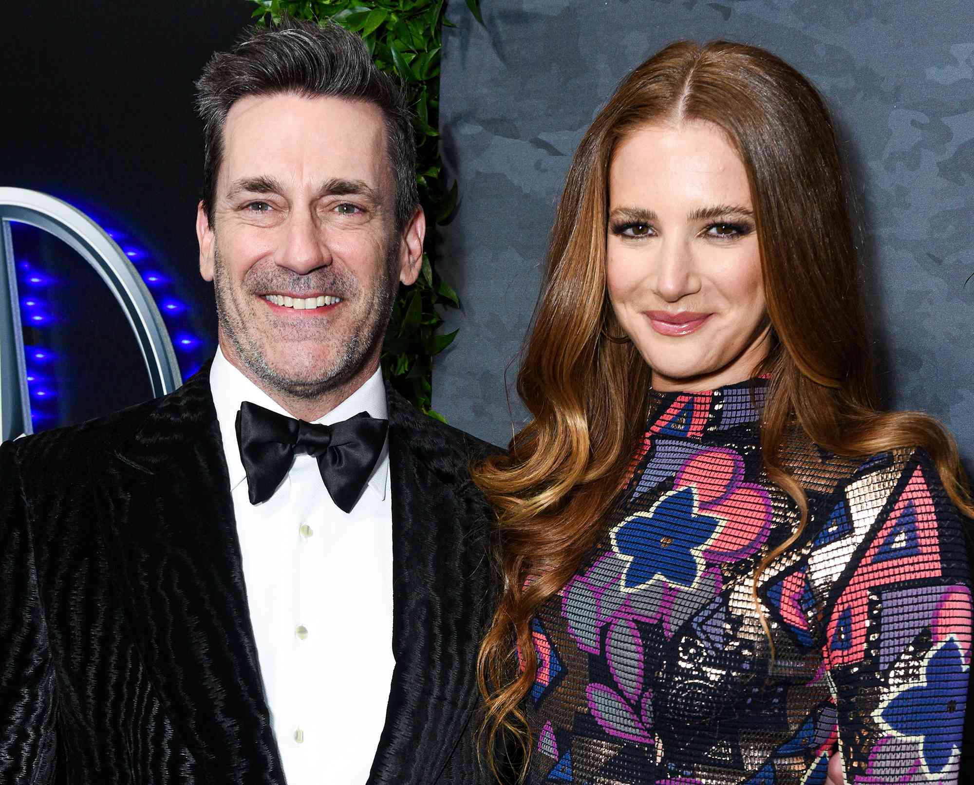 Jon Hamm and Anna Osceola arrive at the 2022 Mercedes-Benz Academy Awards Viewing Party at the Four Seasons Hotel Los Angeles in Beverly Hills on March 27, 2022 in Los Angeles, California