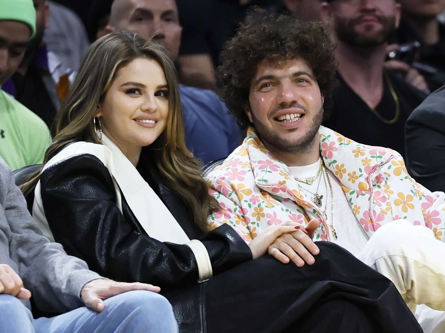 Selena Gomez and Benny Blanco during the first half of a Los Angeles Lakers game on January 3, 2024.