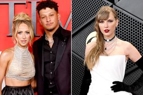 Brittany Mahomes and Patrick Mahomes attend the 2024 Time100 Gala at Jazz at Lincoln Center on April 25, 2024 in New York City; Taylor Swift at the 66th Annual GRAMMY Awards held at Crypto.com Arena on February 4, 2024 in Los Angeles, California. 