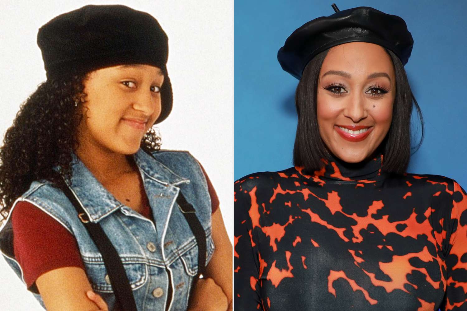 SISTER, SISTER, Tamera Mowry, Tia Mowry, 1994-99. ph: Bob D'Amico/©Paramount Television/courtesy Everett Collection; NEW YORK, NEW YORK - OCTOBER 04: Tamera Mowry visits SiriusXM at SiriusXM Studios on October 04, 2022 in New York City. (Photo by Jason Mendez/Getty Images)