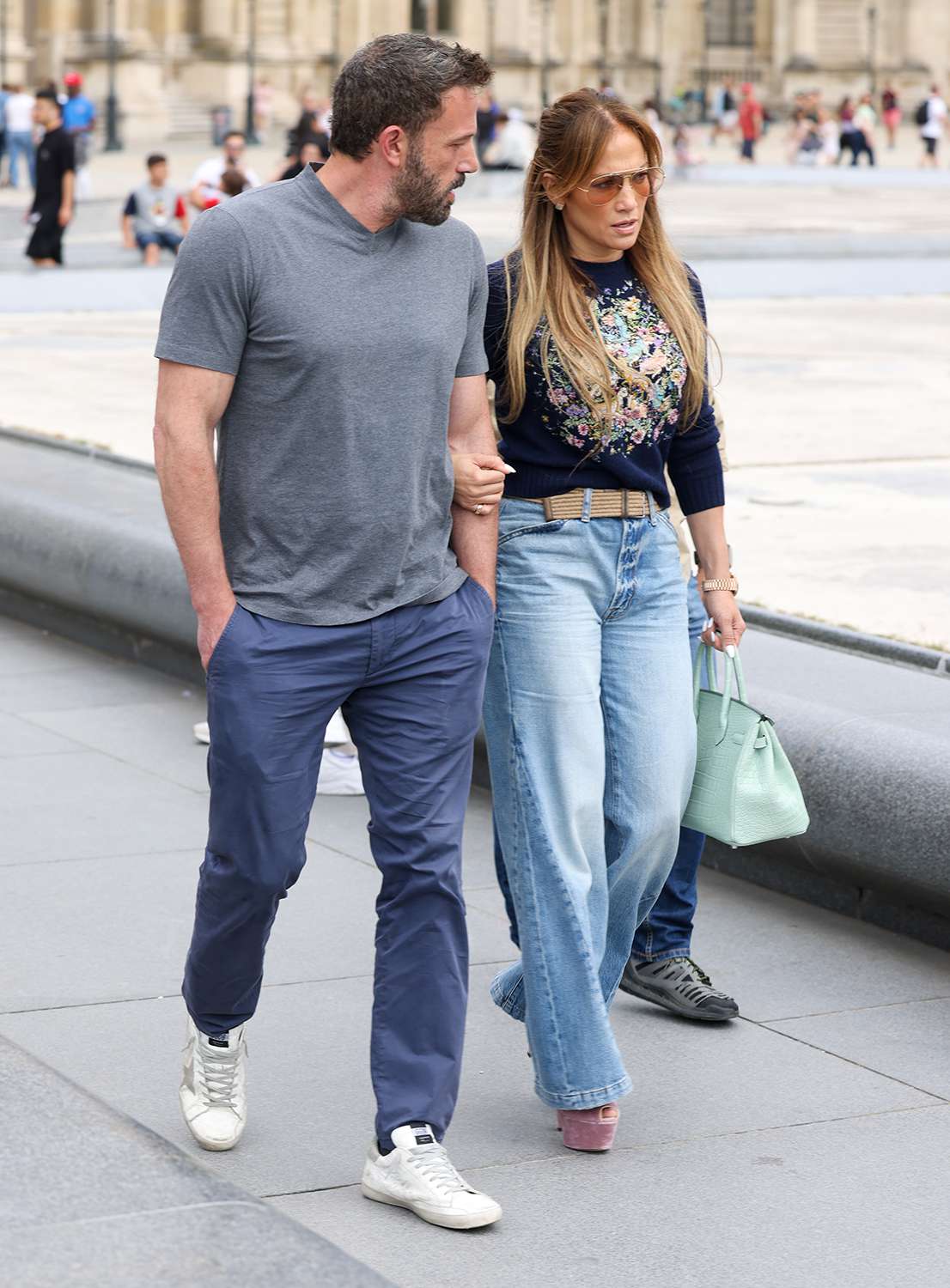 Jennifer Lopez and Ben Affleck are seen at the Louvre Museum on July 26, 2022 in Paris, France.