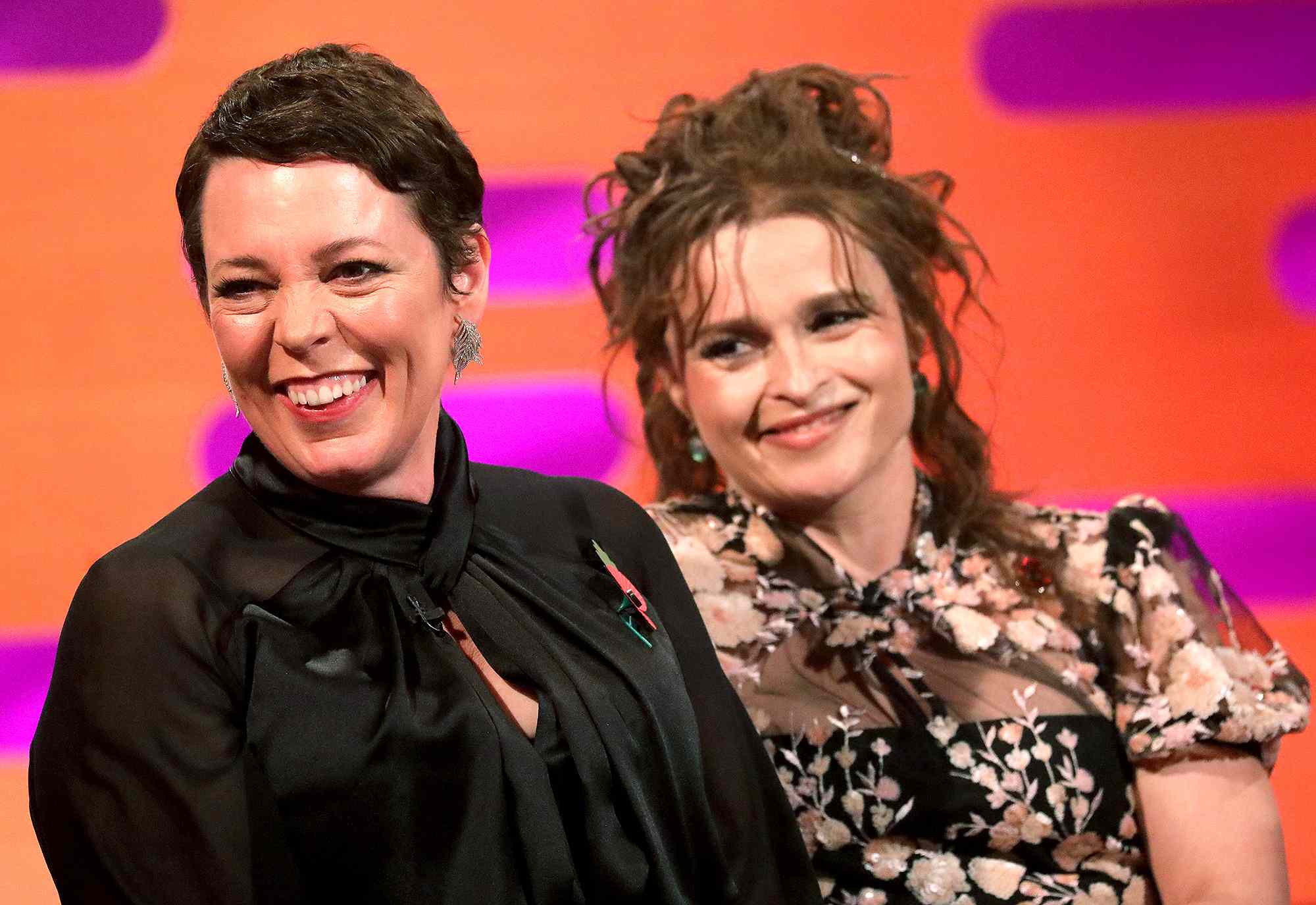 Olivia Colman and Helena Bonham Carter during the filming for the Graham Norton Show