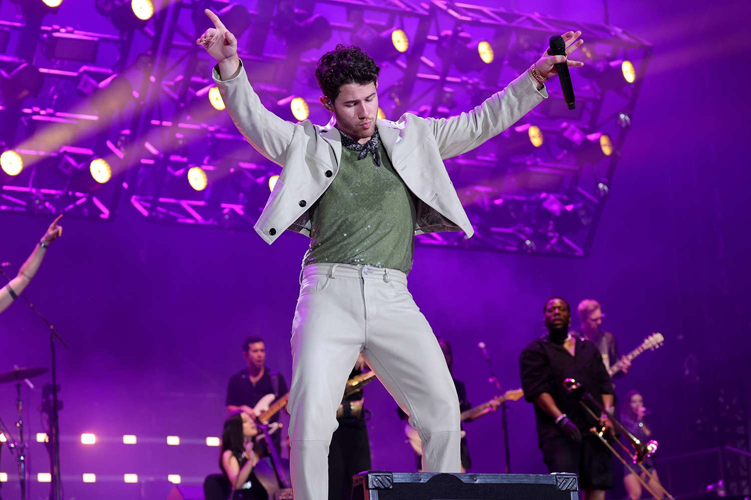 Nick Jonas performs onstage during Jonas Brothers Five Albums, One Night Tour - New York at Yankee Stadium on August 13, 2023 in New York City. 