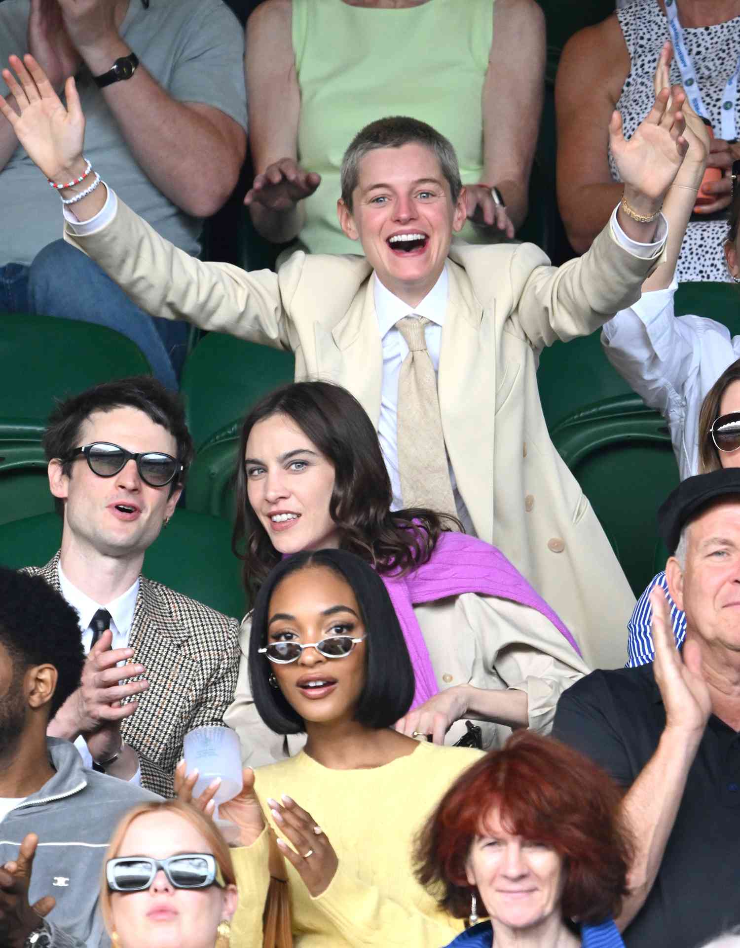 Emma Corrin reacts as she attends day seven of the Wimbledon Tennis Championships