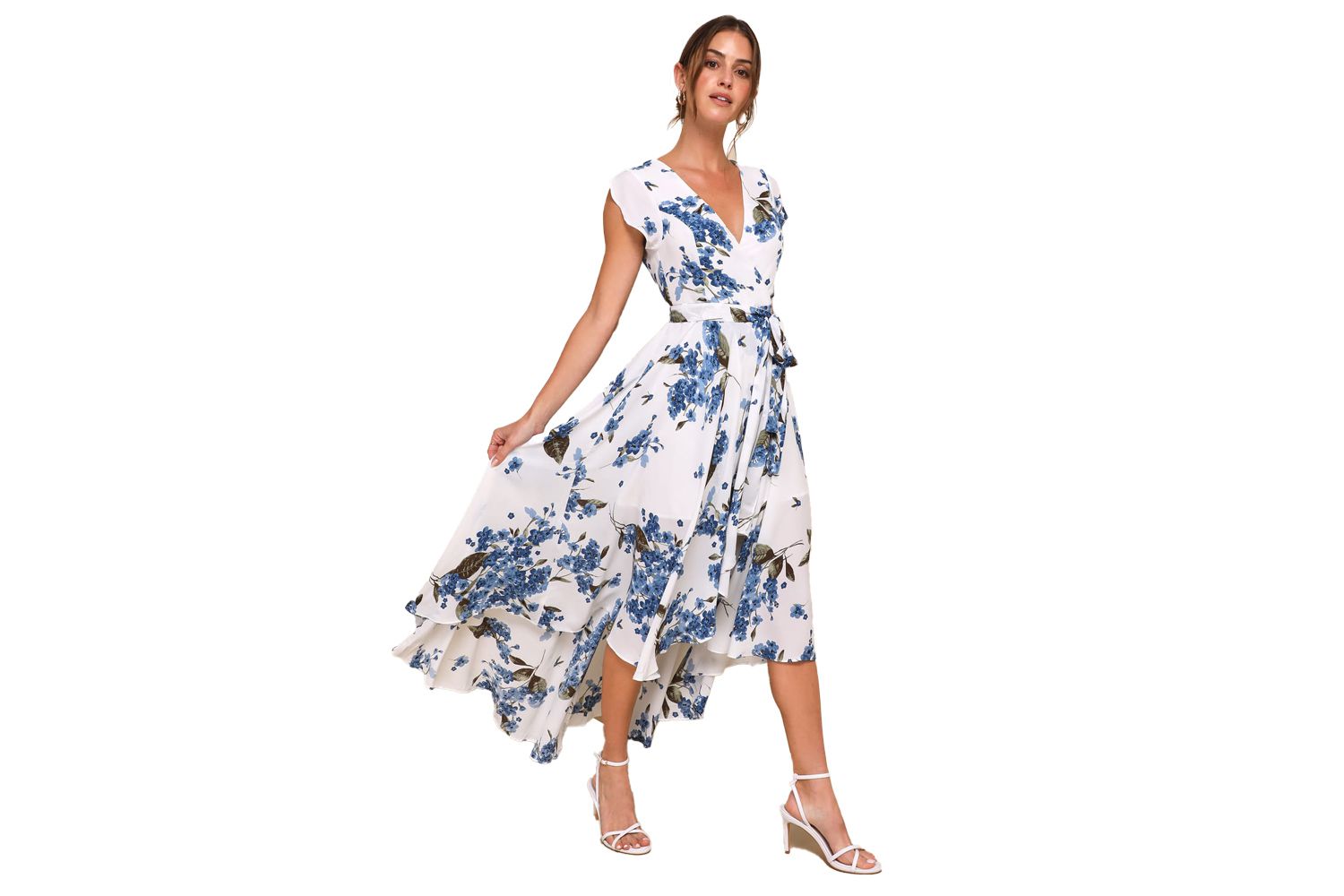 lulus French Countryside White Floral Print High-Low Dress