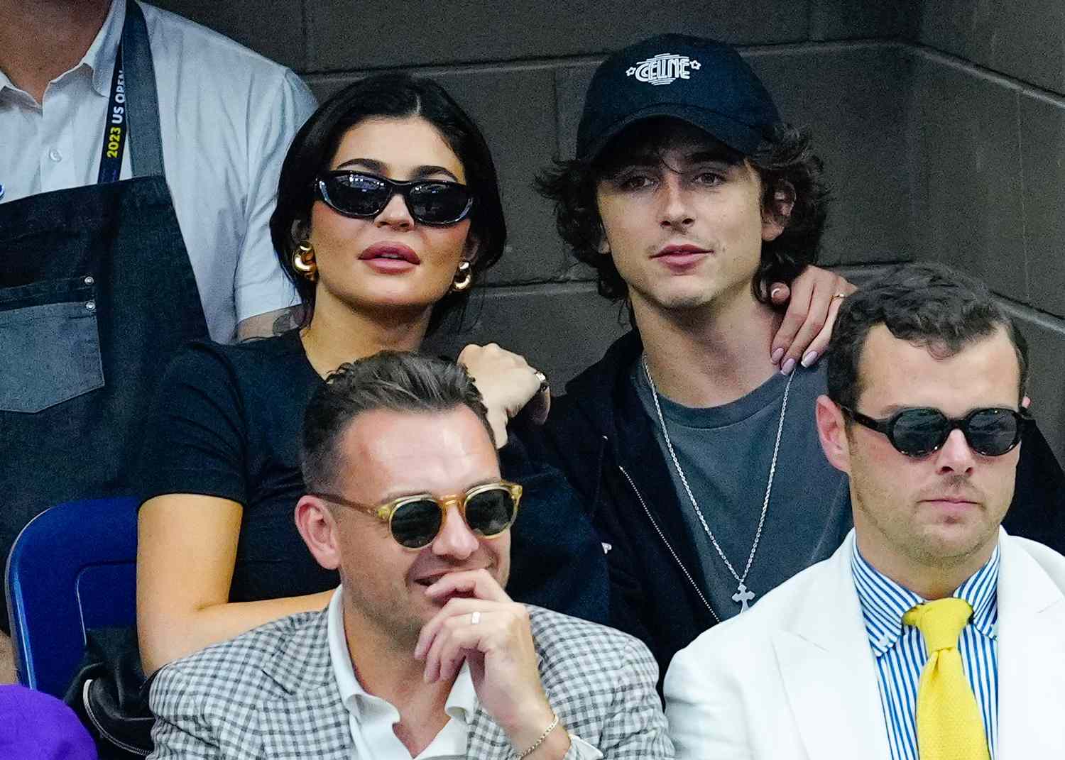 Kylie Jenner and Timothee Chalamet are seen at the Final game with Novak Djokovic vs. Daniil Medvedev at the 2023 US Open Tennis Championships