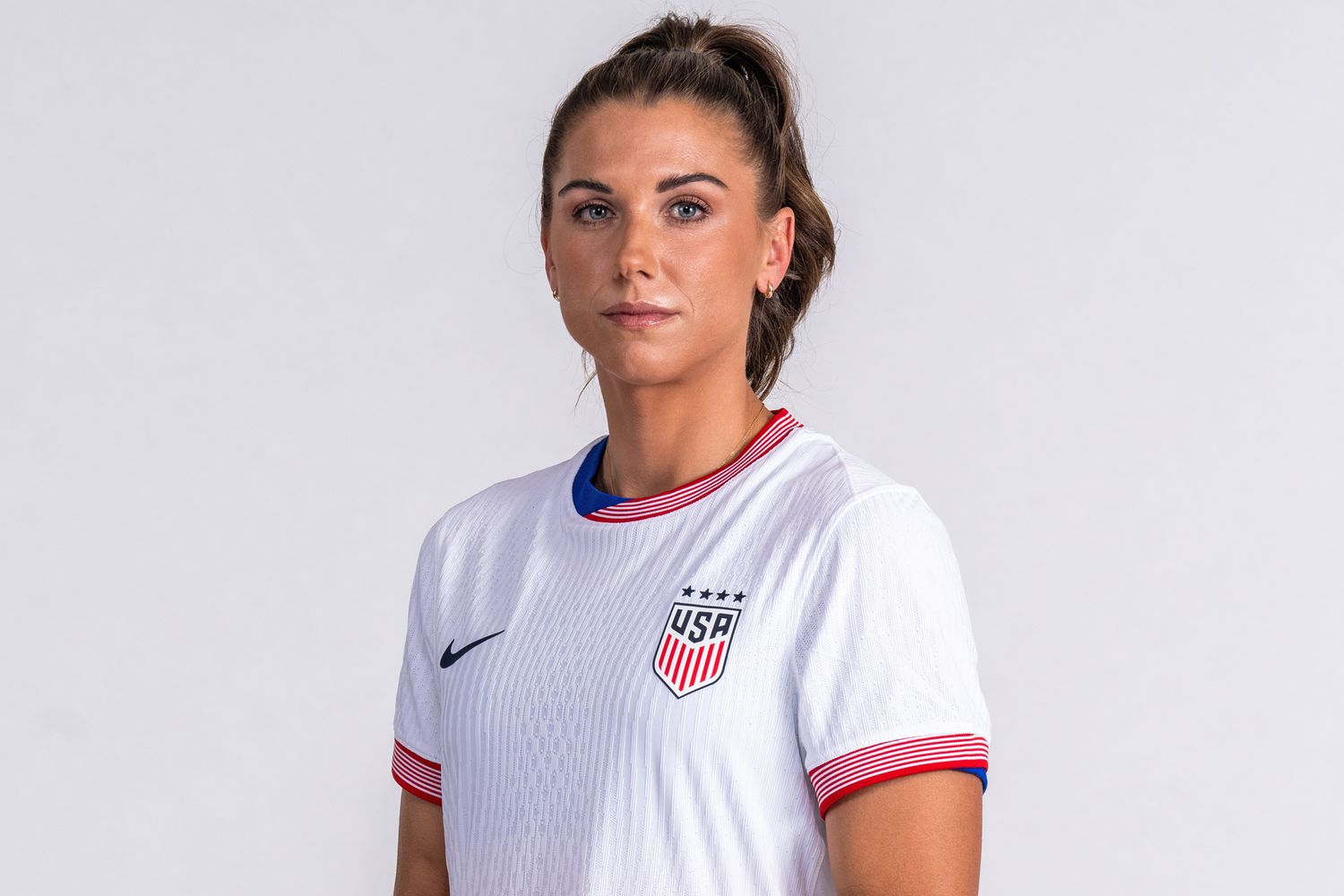 Alex Morgan of the United States poses during USWNT portraits at the team hotel on May 28, 2024 in Denver, Colorado. 