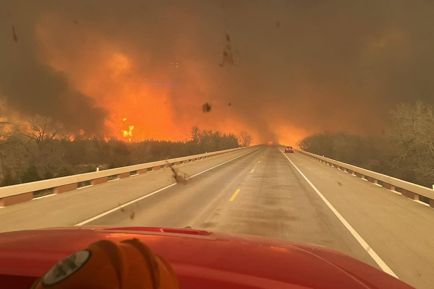 A view of the Smokehouse Creek fire from a fire truck at the Texas panhandle region in Texas, United States on February 29, 2024