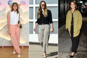 Collage of Emma Watson, Jennifer Lawrence, and Katie Holmes in linen pants