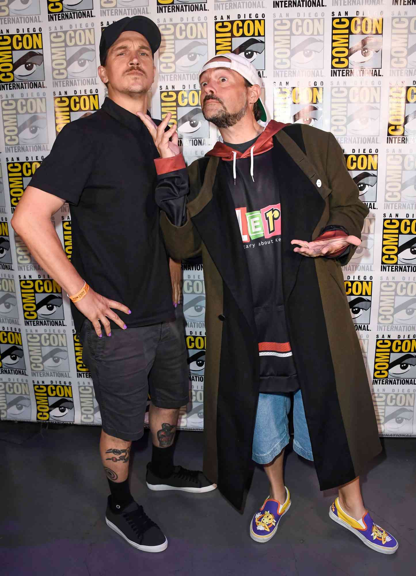 SAN DIEGO, CALIFORNIA - JULY 23: (L-R) Jason Mewes and Kevin Smith attend A Panel with Kevin Smith! during 2022 Comic Con International: San Diego at San Diego Convention Center on July 23, 2022 in San Diego, California. (Photo by Albert L. Ortega/Getty Images)