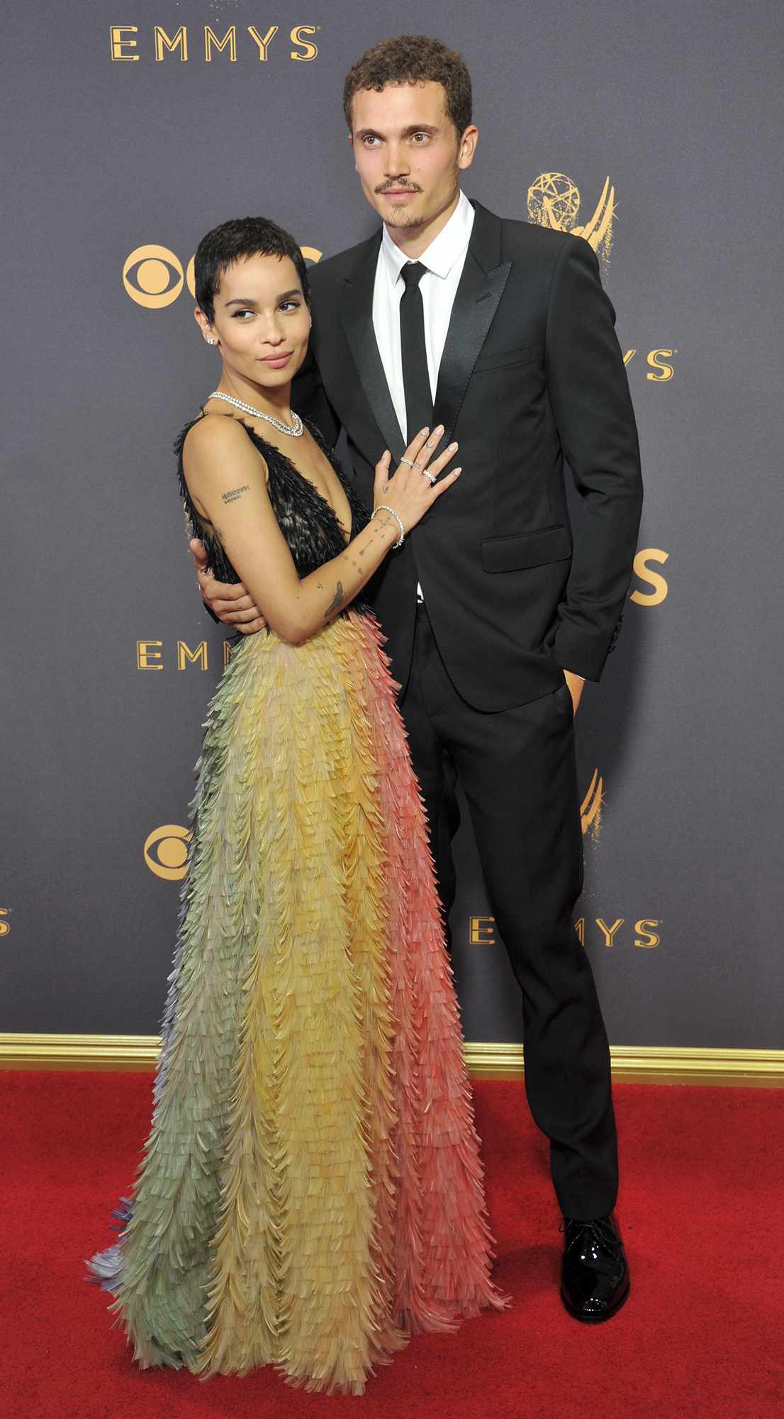 Zoe Kravitz and Karl Glusman arrive at the 69th Annual Primetime Emmy Awards at Microsoft Theater on September 17, 2017 in Los Angeles, California