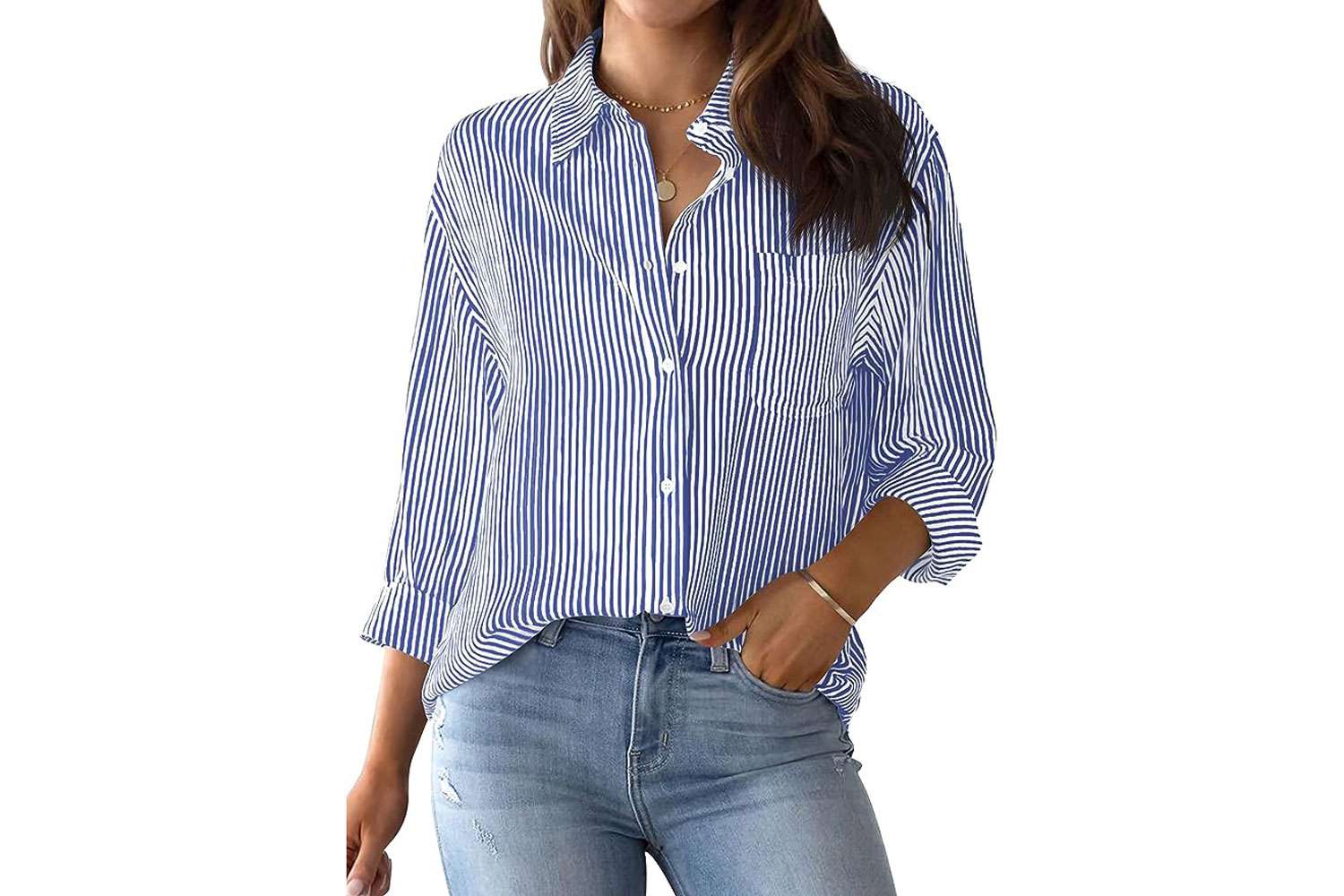 Amazon AISEW Womens Button Down Shirts Striped Classic Long Sleeve 