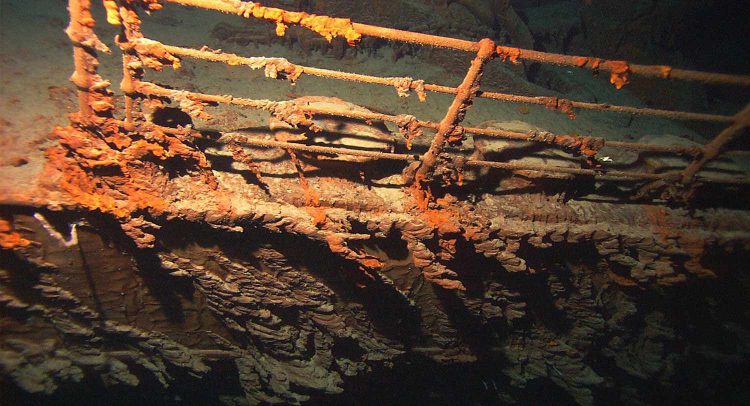  The starboard railing near the bow of the Titanic is photographed in HD on 6/1 by the ROV Hercules during an expedition returning to the shipwreck of the Titanic, and lead by the man who discovered the wreck, Dr. Robert Ballard. They are aboard the NOAA ship Ronald H. Brown.