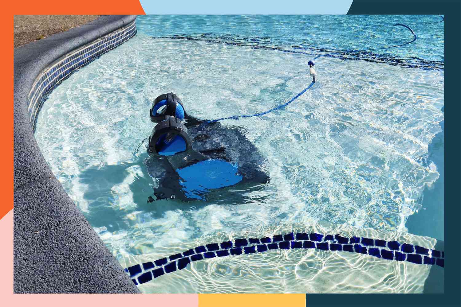 Dolphin Premier Robotic Pool Cleaner cleaning the shallow end of an inground pool