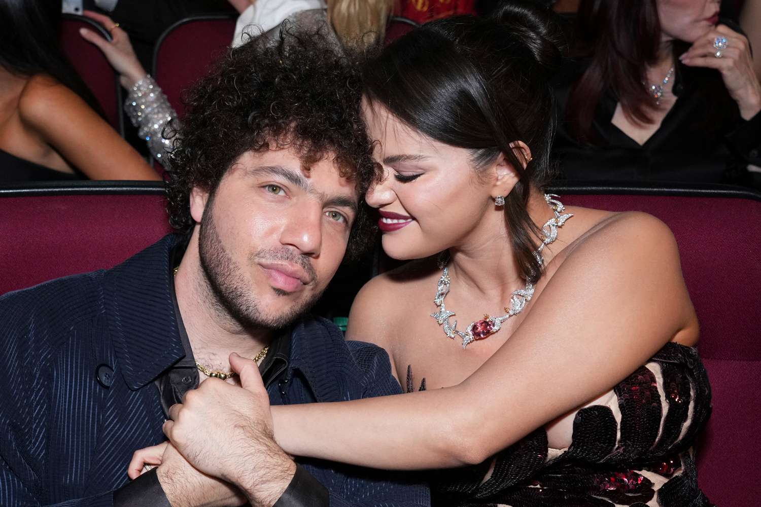 Benny Blanco and Selena Gomez at the 75th Emmy Awards on Monday, Jan. 15, 2024 at the Peacock Theater in Los Angeles.