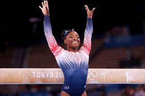 Simone Biles of Team United States competes in the Women's Balance Beam Final on day eleven of the Tokyo 2020 Olympic Games at Ariake Gymnastics Centre on August 03, 2021