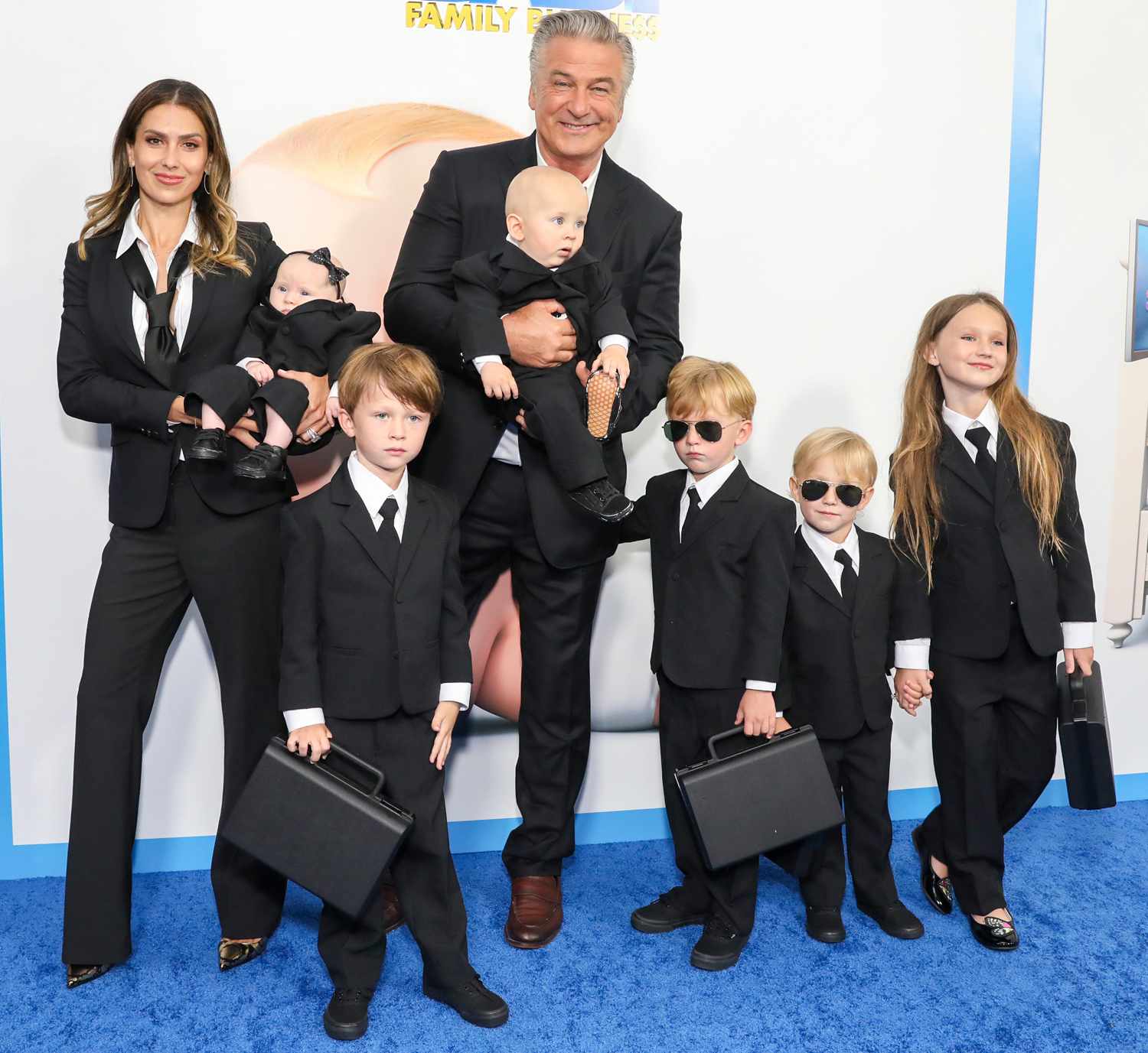 Hilaria Baldwin, Alec Baldwin and their children (L-R) Lucia Baldwin, Rafael Baldwin, Eduardo Baldwin, Leonardo Baldwin, Romeo Baldwin and Carmen Baldwin