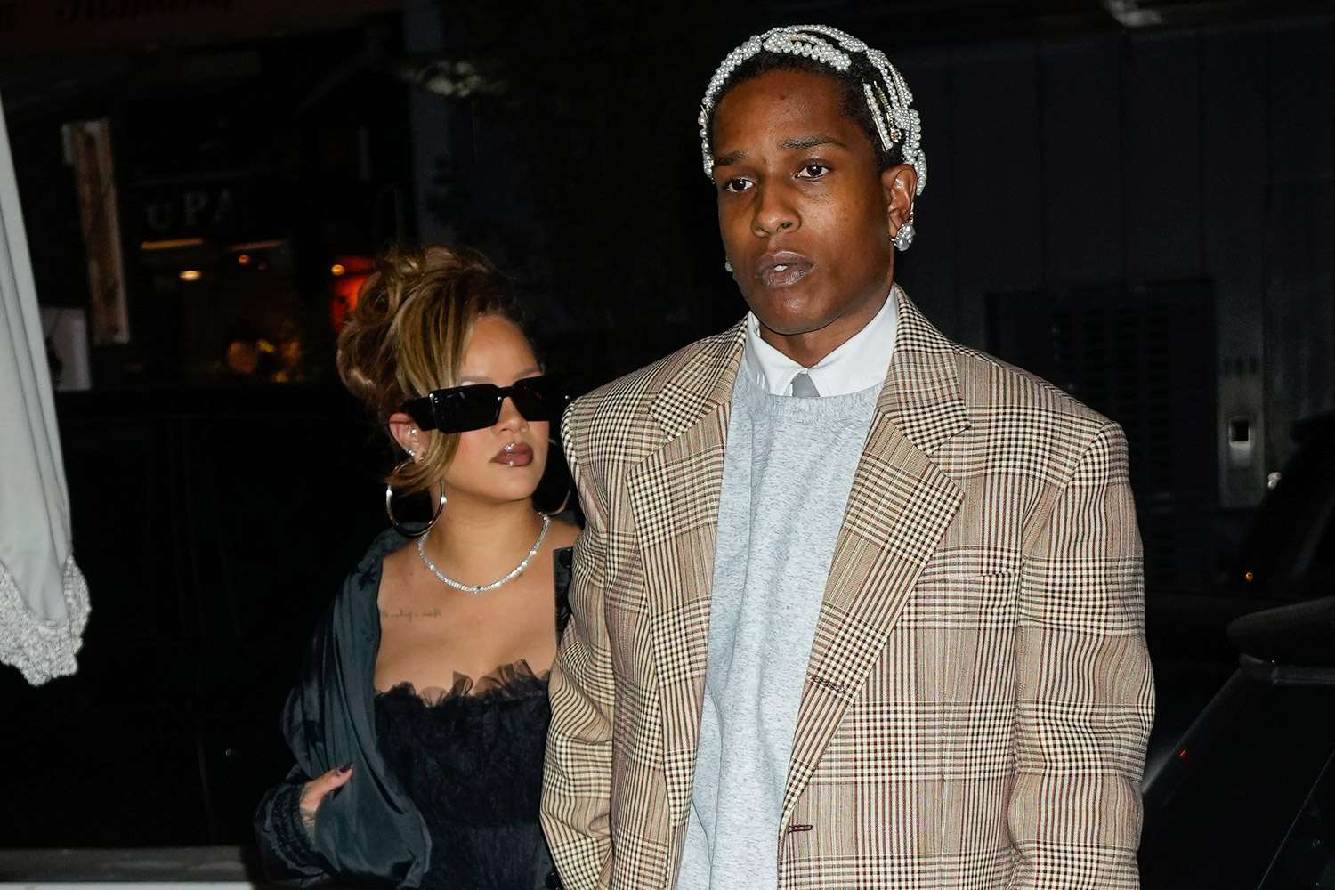 ASAP Rocky and Rihanna go to Carbone for his 34th birthday on October 04, 2023 in New York City