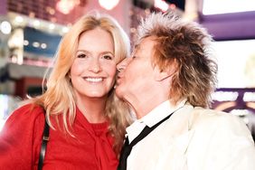 LAS VEGAS, NEVADA - NOVEMBER 18: (L-R) Lady Penny Lancaster Stewart and Sir Rod Stewart attend Haute Living celebrating Sir Rod Stewart with The Singapore Tourism Board and artist Johnathan Schultz at Sushi Roku's Off The Grid at The Forum Shops at Caesars on November 18, 2023 in Las Vegas, Nevada. 