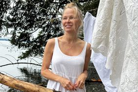 Pamela Anderson Goes Makeup-Free and Embraces Her Grays While Doing Laundry in White Dress for New Campaign