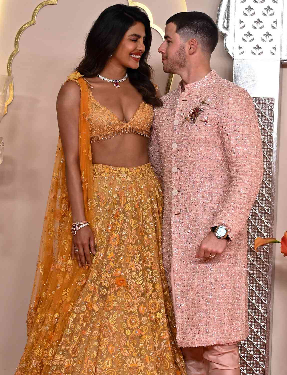 Priyanka Chopra and husband Nick Jonas attending the Wedding ceremony of Anant Ambani and Radhika 