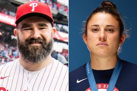 Philadelphia Eagles stars and recently retired players Jason Kelce and Fletcher Cox throw out the ceremonial first pitches at the Atlanta Braves vs Philadelphia Phillies at Citizens Bank Park in Philadelphia, Pennsylvania. Jason Kelce\'s wife Kylie Kelce and Fletcher Cox\'s girlfriend Kaycee Marchetti also attended the game.; Olympians Nicole Heavirland poses for a photo at the USA House at Paris 2024 on July 31, 2024 in Paris, France. 