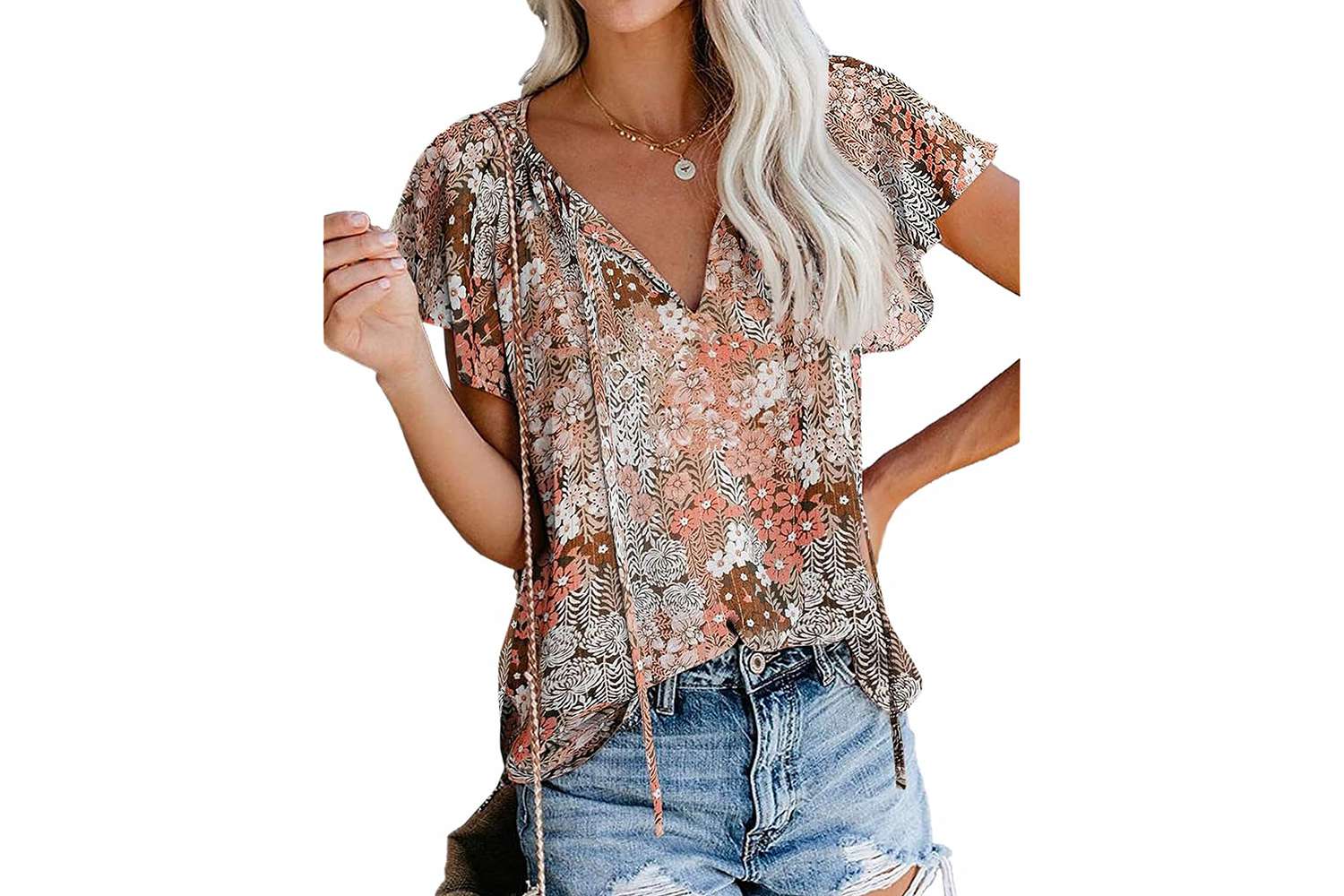 SimpleFun Boho Tops Floral Short Sleeve Blouse