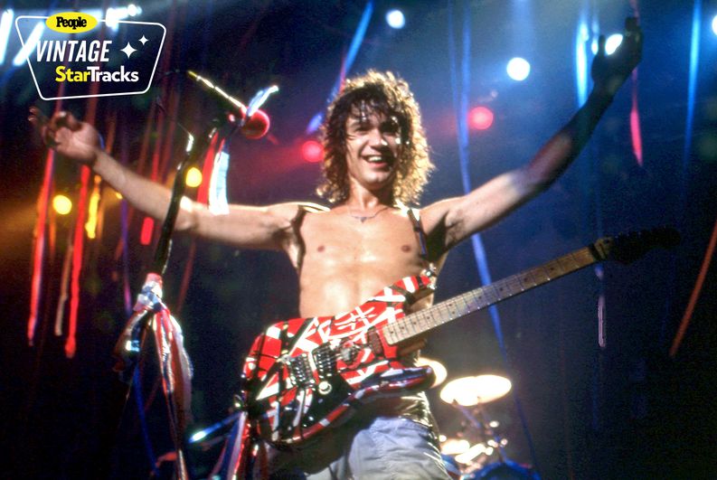 American musician, songwriter, producer, and inventor Eddie Van Halen (1955-2020) plays his custom Frankenstrat guitar at Cobo Arena during Van Halen's "Fair Warning Tour" on July 4, 1981, in Detroit, Michigan.