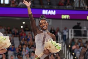 Simone Biles is introduced as the all around champion of the senior women's U.S. Gymnastics Championships at Dickies Arena in Fort Worth, TX