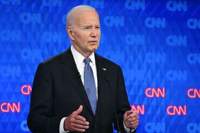 US President Joe Biden speaks as he participates in the first presidential debate of the 2024 elections with former US President and Republican presidential candidate Donald Trump at CNN's studios in Atlanta, Georgia, on June 27, 2024.