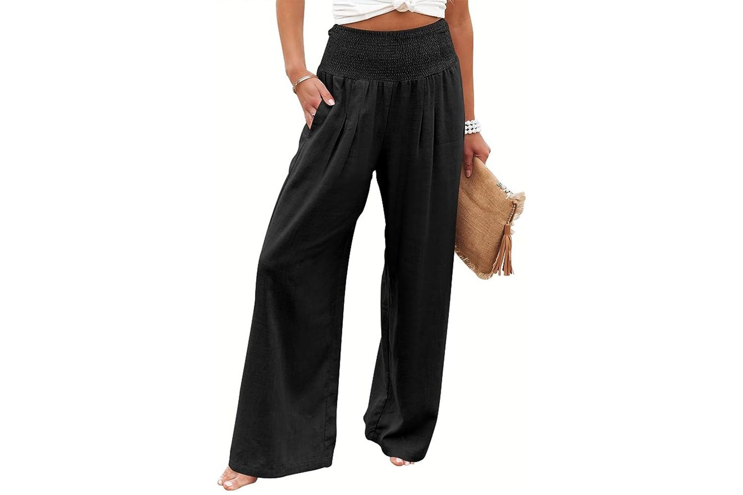 Amazon ANRABESS Women Linen Palazzo Pants Summer Boho Wide Leg High Waist Casual Lounge Pant Trousers with Pocket