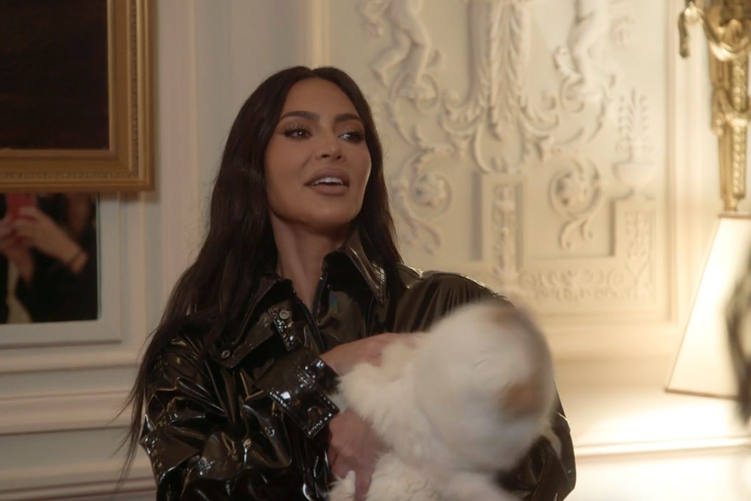 Kim K meeting Karl Lagerfeld's cat Choupette. 