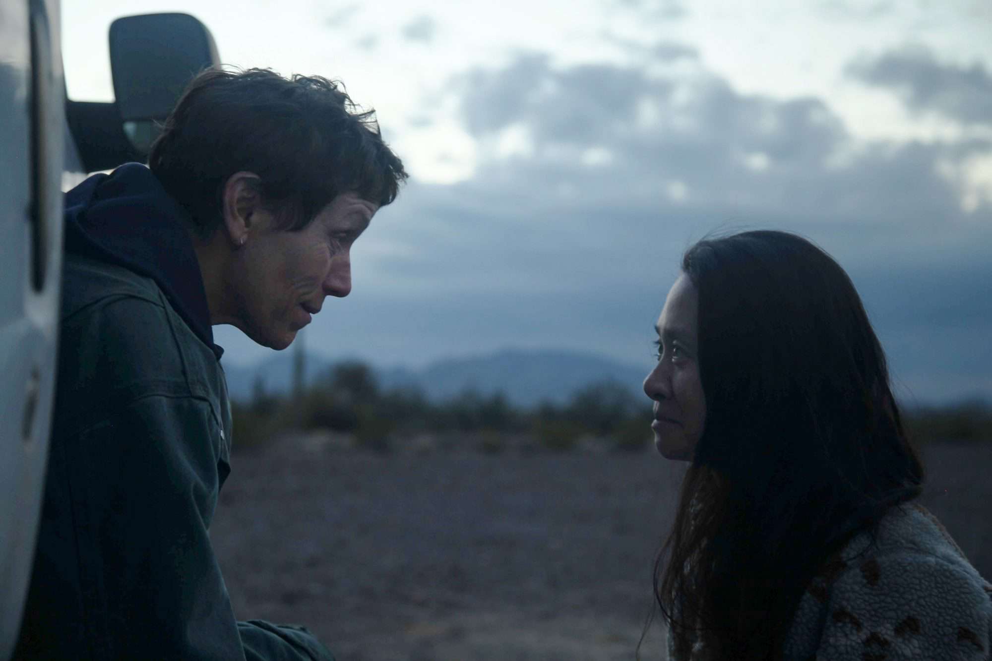 Frances McDormand and Director/Writer Chlo&eacute; Zhao on the set of NOMADLAND