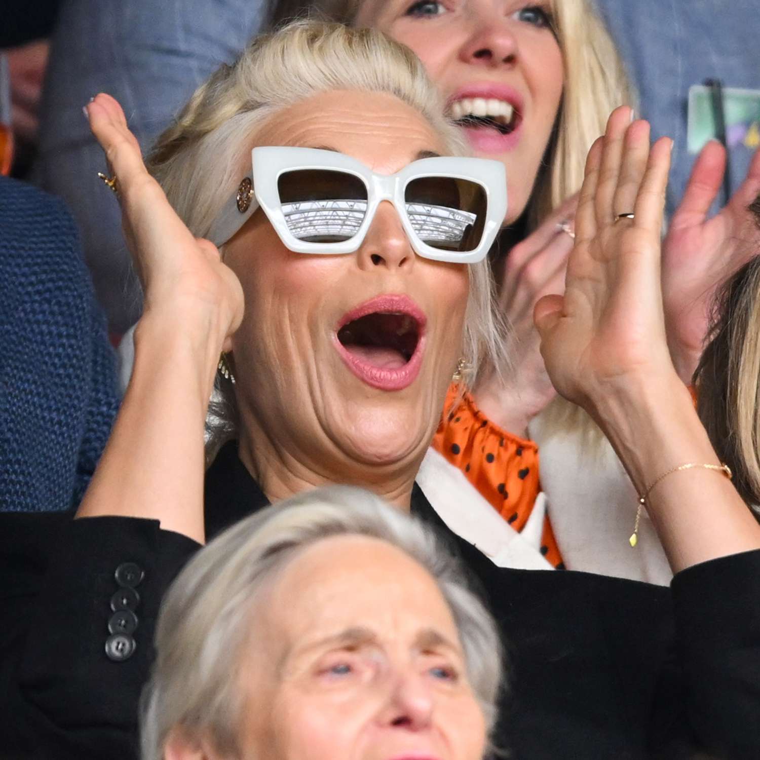 Hannah Waddingham attends day three of the Wimbledon Tennis Championships at the All England Lawn Tennis and Croquet Club on July 03, 2024 in London, England.