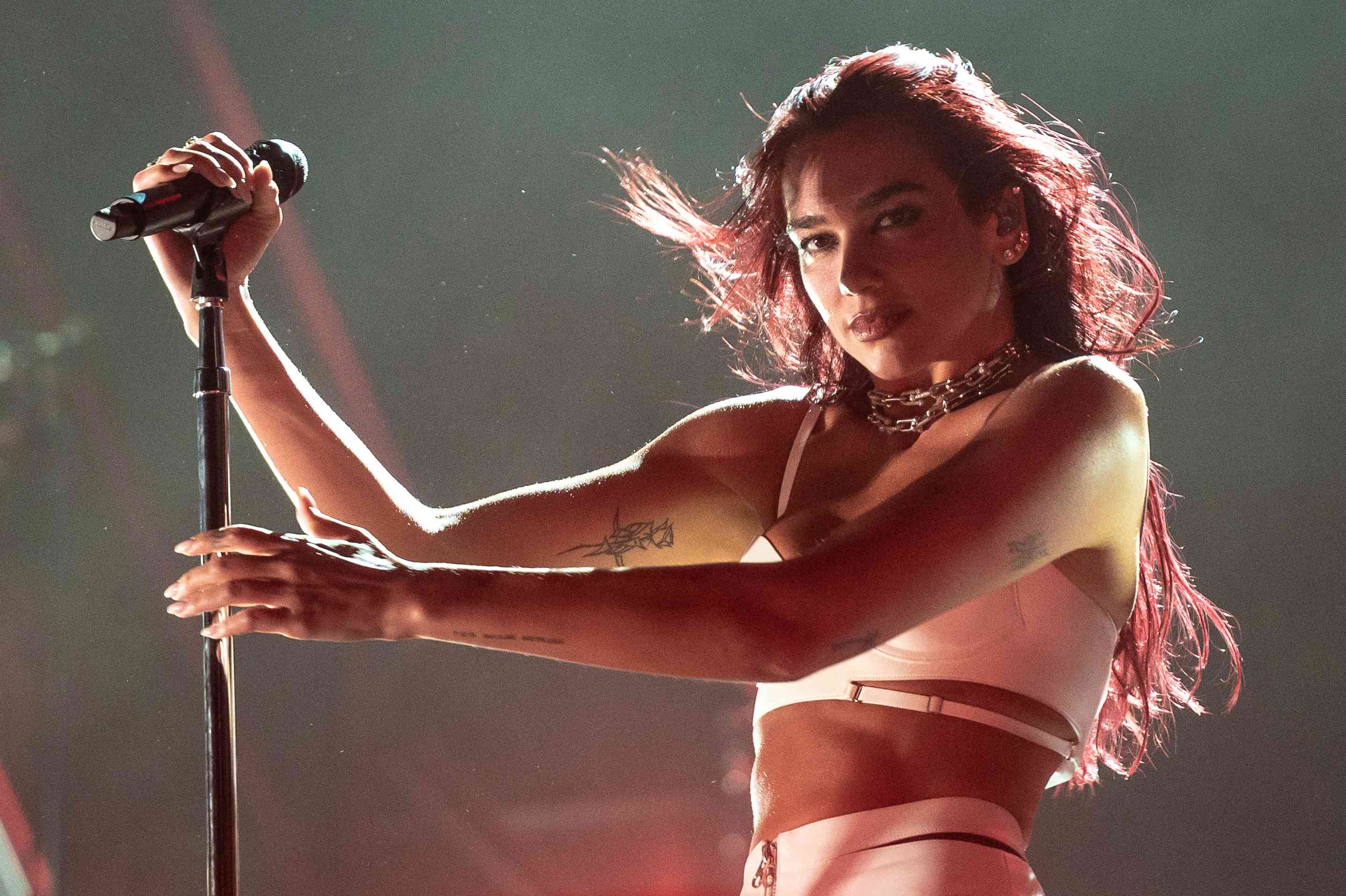 Dua Lipa performs on the NOS stage during day 2 of NOS Alive Festival 2024 on July 12, 2024 in Lisbon, Portugal.