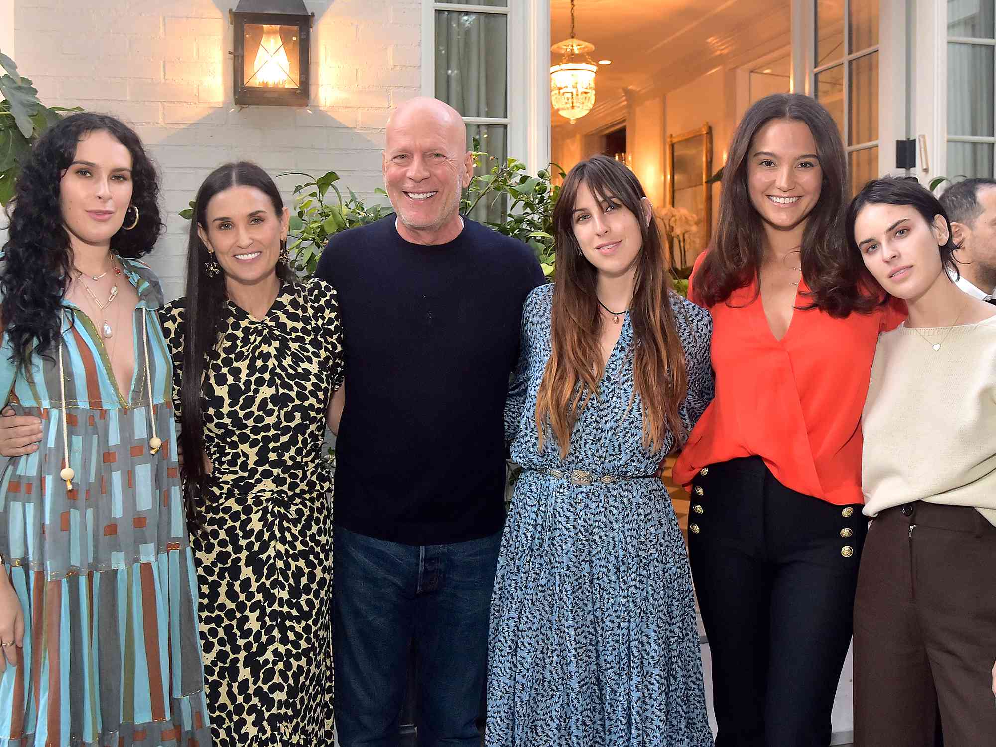 Rumer Willis, Demi Moore, Bruce Willis, Scout Willis, Emma Heming Willis and Tallulah Willis attend Demi Moore's 'Inside Out' Book Party on September 23, 2019 in Los Angeles, California