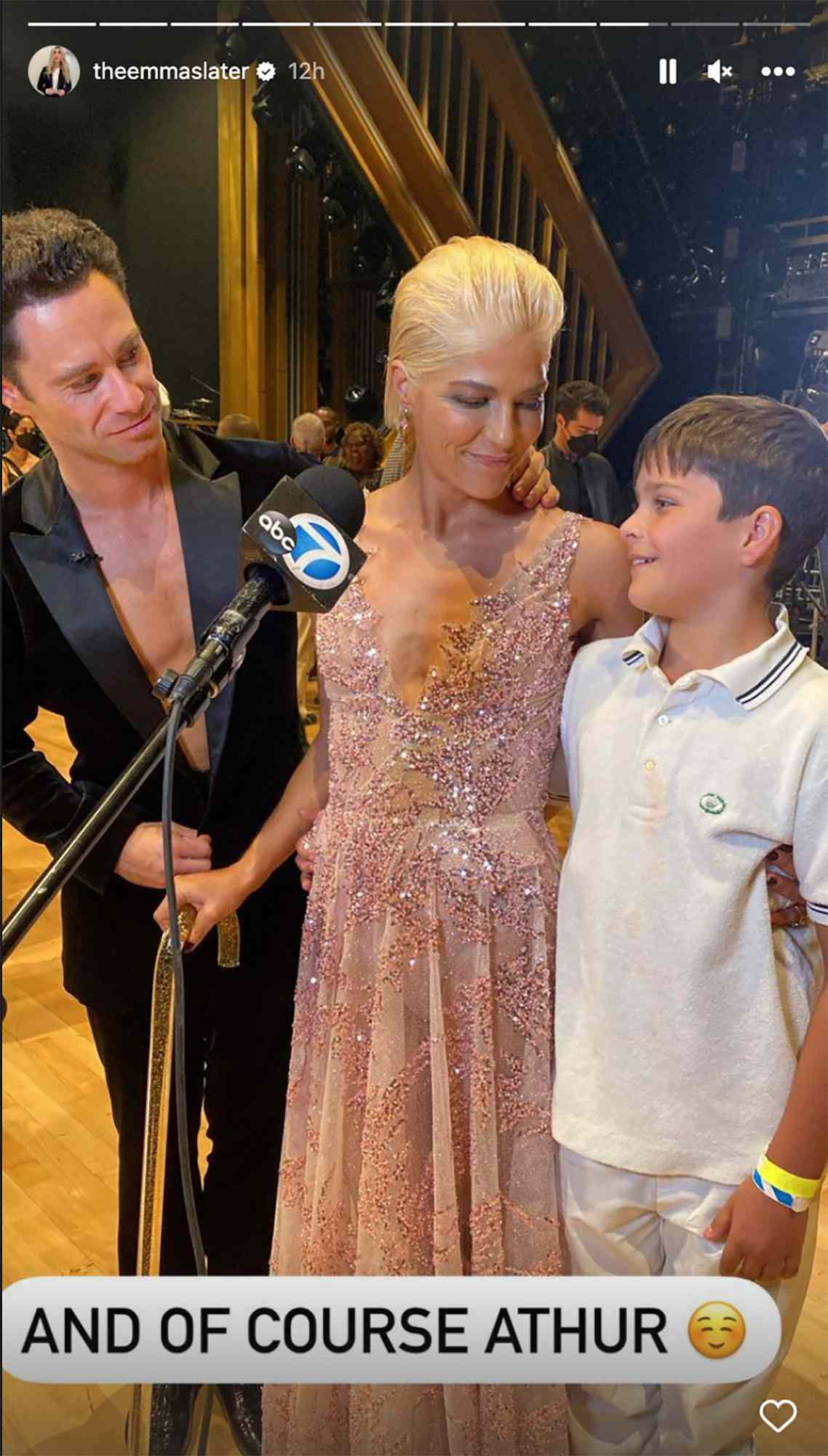 Emma Slater/Instagran. https://www.instagram.com/stories/theemmaslater/2951449895651765503/. dancing with the stars last night selma blair with her son arthur