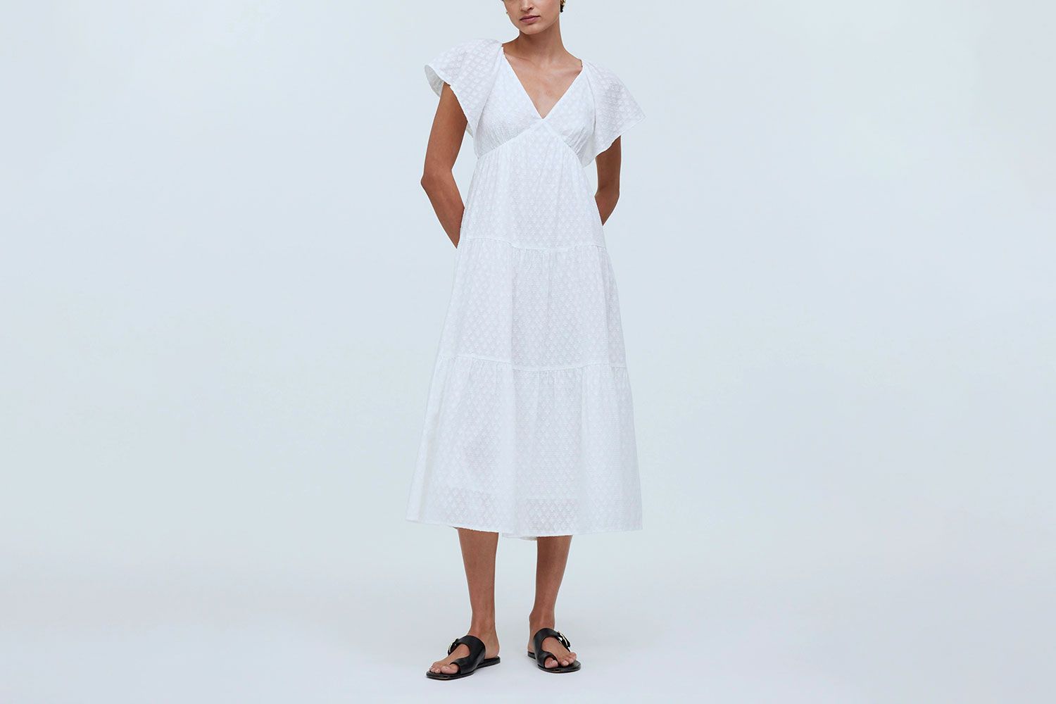 Madewell Tie-Back Flutter-Sleeve Tiered Midi Dress